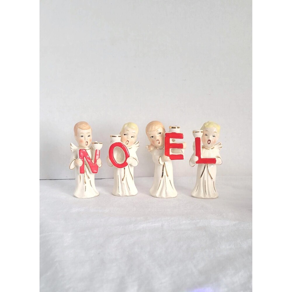 Vintage Christmas Angel NOEL Candle Holders 1950s Japan